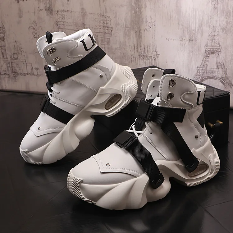 High Top Chunky Sneaker Men Air Cushion Fashion Casual Genuine Leather Cowhide Height Increased Platform Shoes_voghion.com