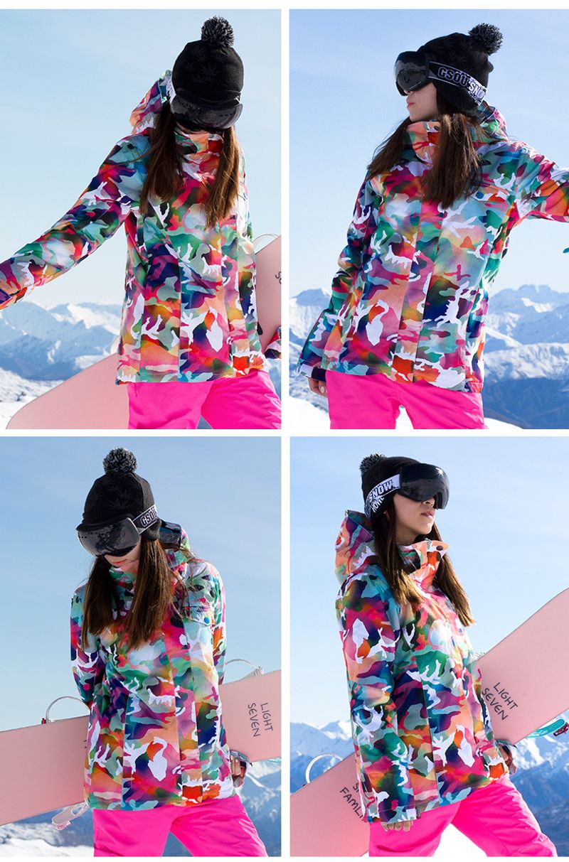 Women's ski windproof waterproof clip cotton warm outdoor camouflage plus size snow jacket_voghion.com