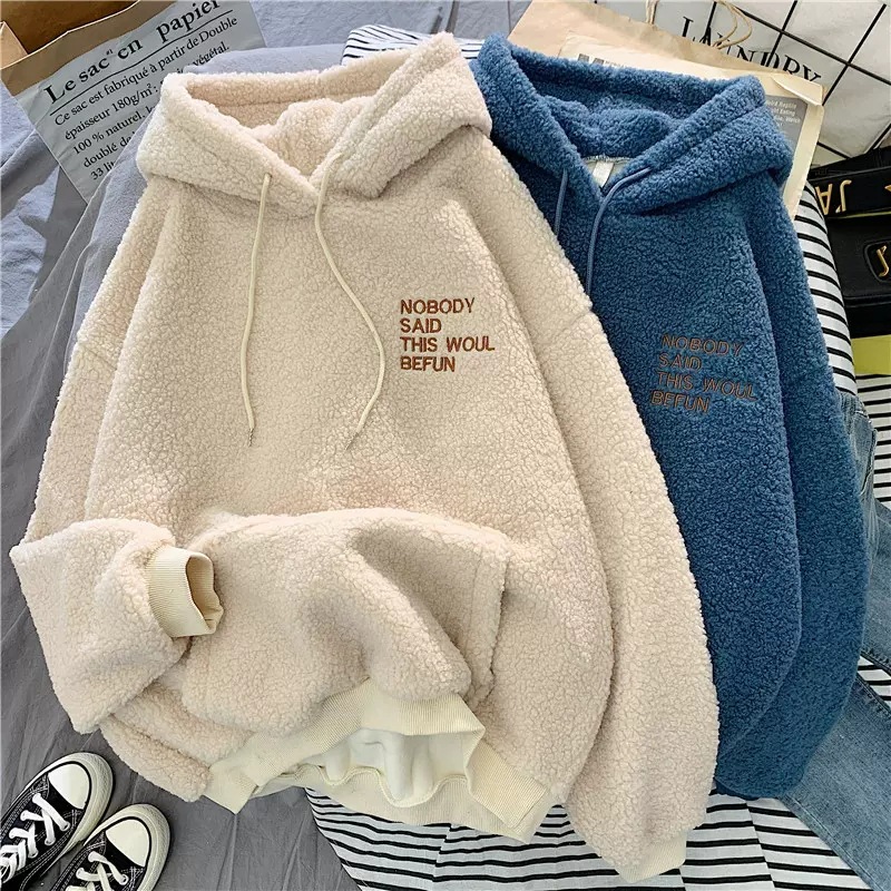 Damenbekleidung, verdicktes Sweatshirt aus Lammfell und Samt für Damen, lockeres Pullover-Sweatshirt aus Lammfell für Damen_voghion.com