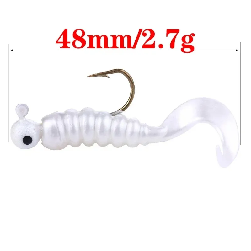 7 pezzi/lotto vermi jig silicone esca morbida 4,8 cm 2,7 g jigging wobblers esca da pesca piombo amo attrezzatura per spigola coda artificiale_voghion.com