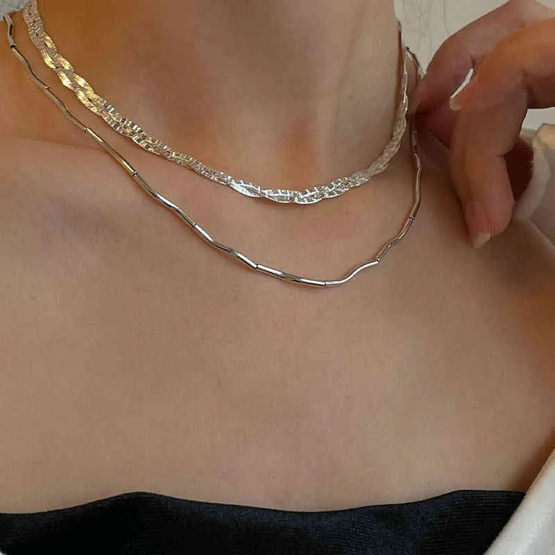 Braided Silver Chain Necklace Sterling Silver Trendy Elegant_voghion.com
