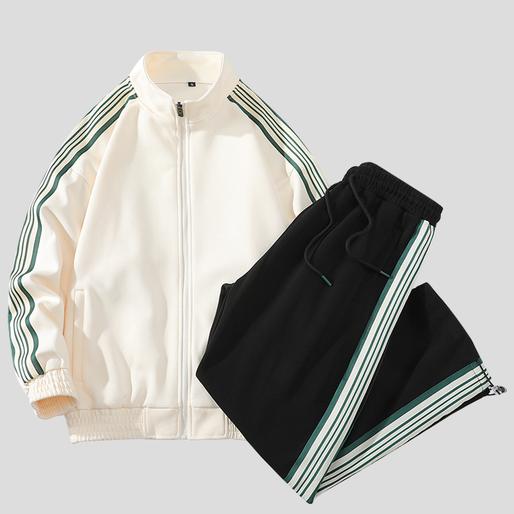 Men's Clothing Sports Suits Spring And Autumn Stand Up Collar Jacket Loose Trousers Three Stripe Two Piece Suits_voghion.com