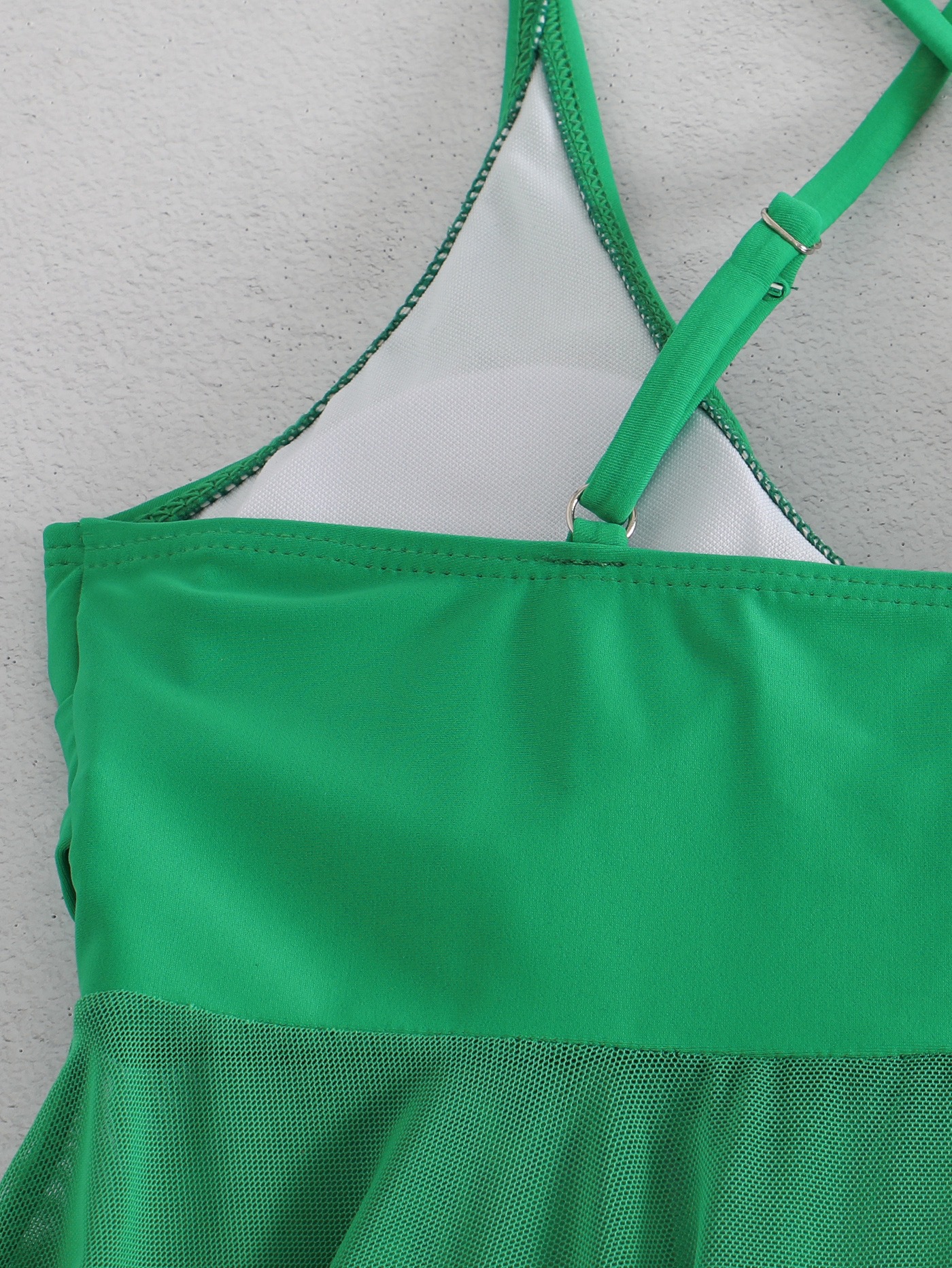 Dames Gauze Split Body High Waisted Mesh Badpak, Cross Top, Dubbele Schouderband_voghion.com