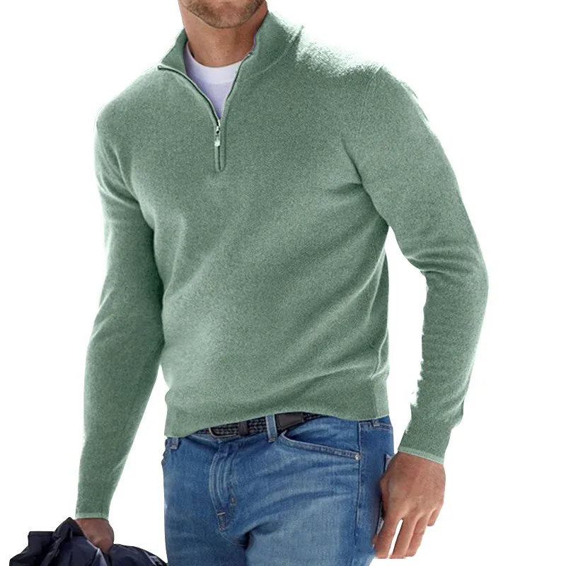 Maglioni da uomo, maglione in lana con cerniera a un quarto, manica lunga, caldo, tinta unita, per esterni, autunno e inverno_voghion.com