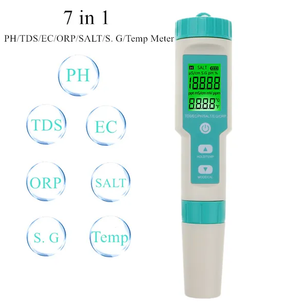 Testeur de qualité de l'eau 7 en 1 C-600 : pH/TDS/EC/ORP/Salinité/Densité/Température pour eau potable et aquariums_voghion.com