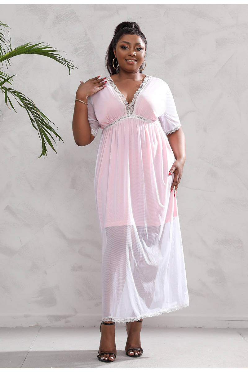 Frauen mesh spitze hause kleidung große größe nachthemd sommer fett mm Französisch kleid_voghion.com