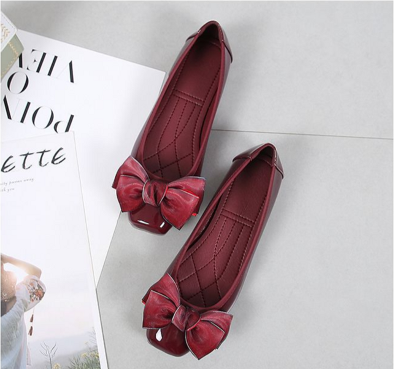 2024 Spring New Korean Edition Bean Butterfly Knot Female Student Heel Large Women's Single Flat Bottom Shoes_voghion.com