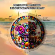 Vibrant Sugar Skull Suncatcher - 9" Stained Acrylic Art. Festive Decor For Dia De Muertos Celebrations Or Cafe Spaces._voghion.com