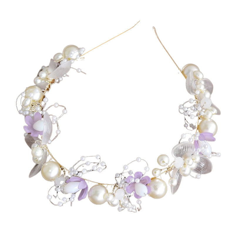 Haarschmuck für die Brauthochzeit, weiches Kettenstirnband mit weißen Blumen und handbestickten Perlen, Girlandenkrone für Mädchenkleider_voghion.com