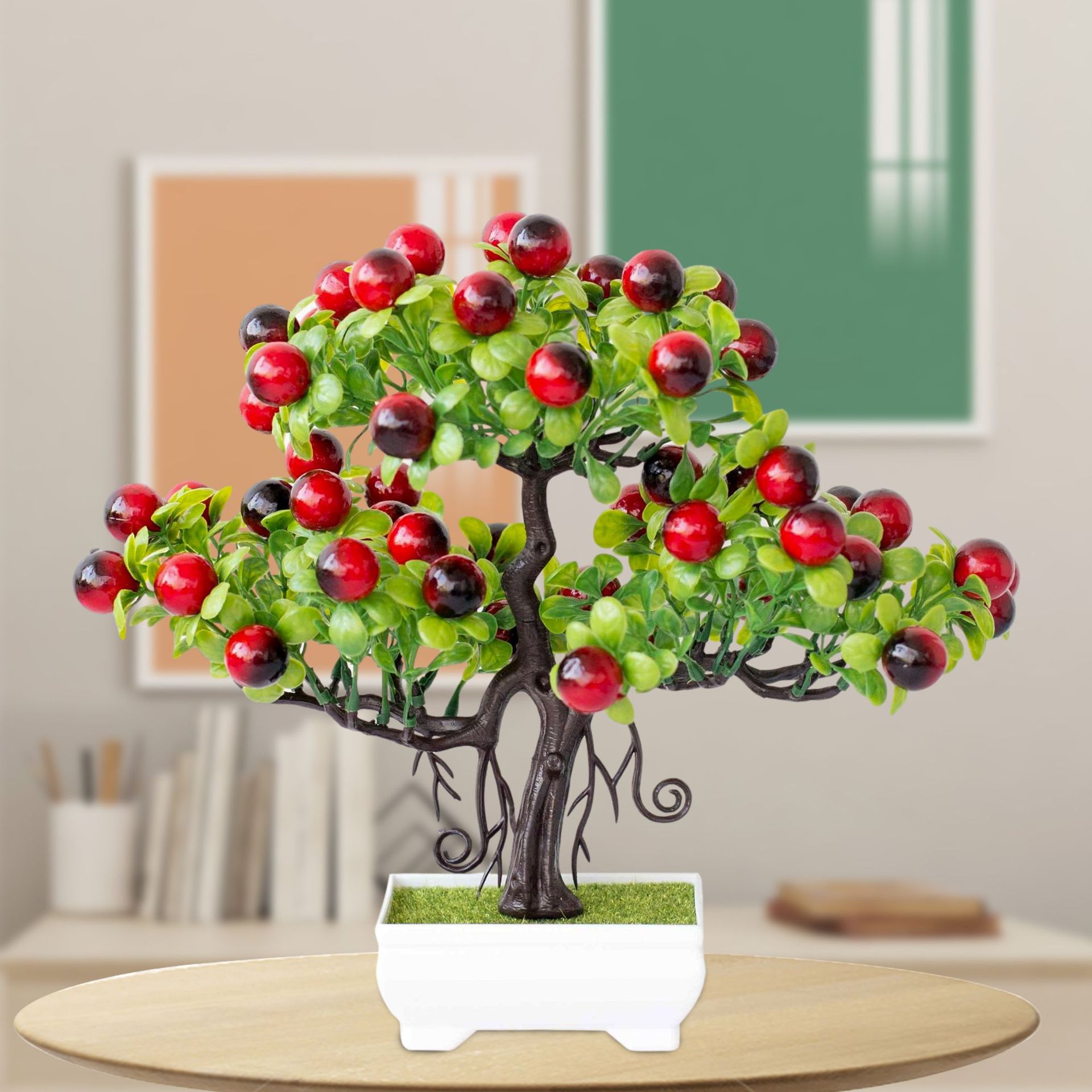 Simulation of green plants potted bonsai Ruyi lucky fruit tree plastic artificial flowers living room bedroom store counter decoration ornaments_voghion.com
