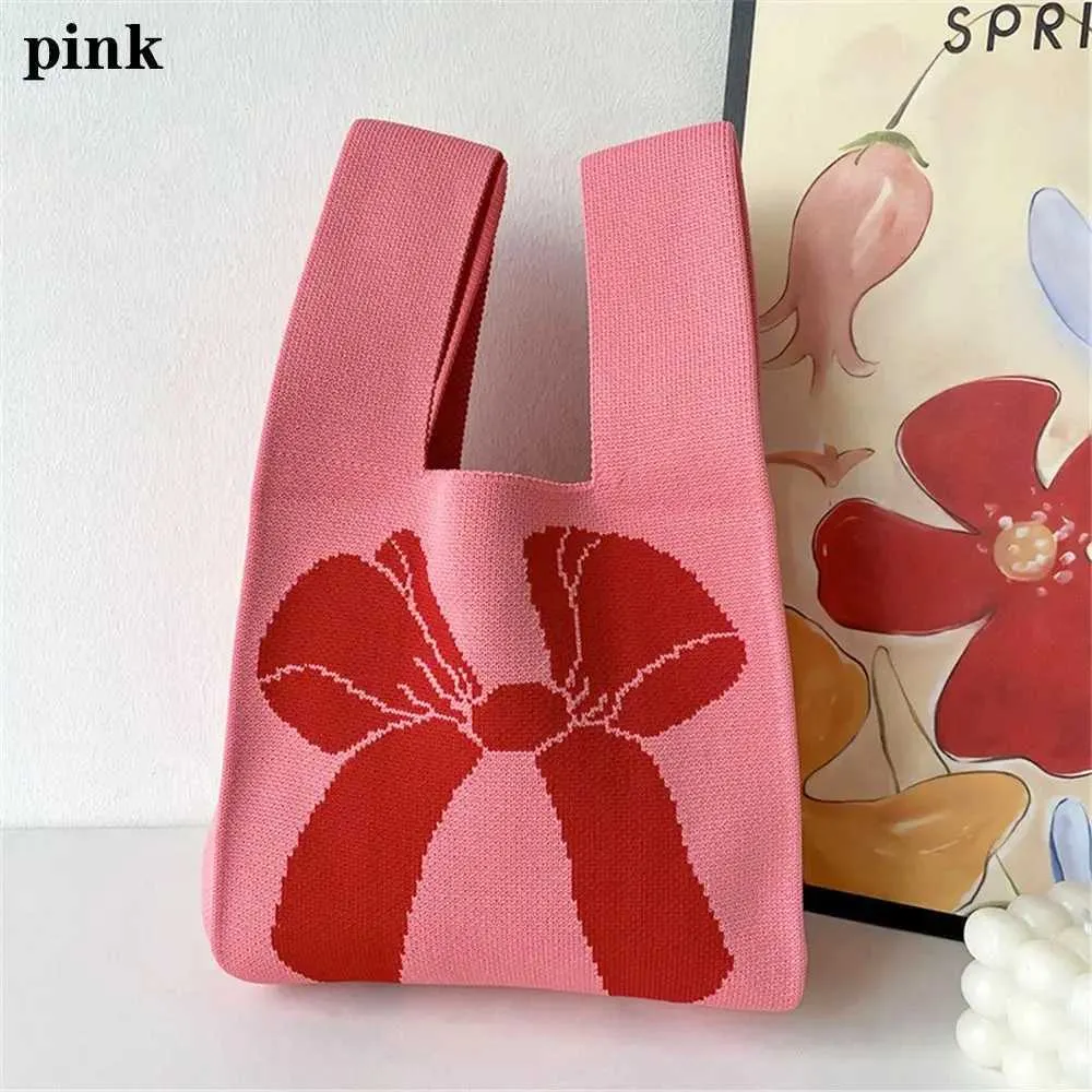 Reusable womens knitted casual handmade wrist knot handbags bows shopping bags outdoor ragtag accessories Y241106_voghion.com