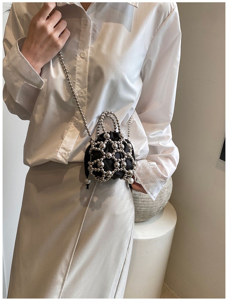 For Women Pearl Handbag Beaded Crossbody Fashion Light Mobile Phone Bucket Shoulder Bag_voghion.com