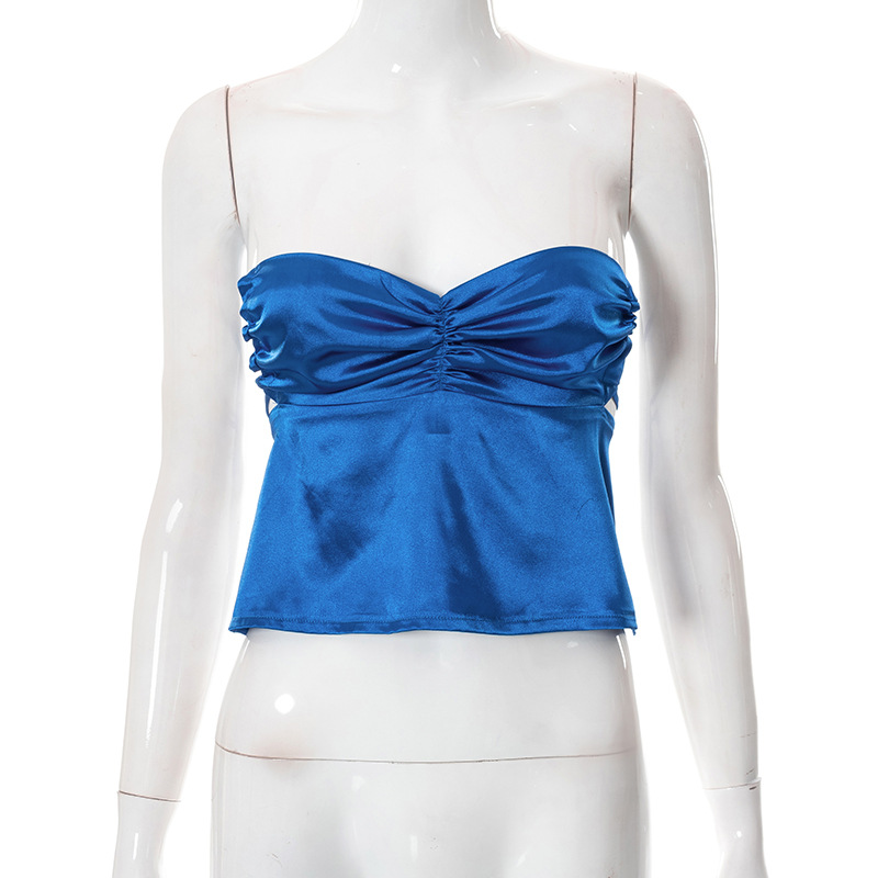 D22TP135 Estate Nuovo 2024 Tinta unita Lace up Collo Appeso Senza Maniche Ombelico Aperto Indietro Canotta da Donna_voghion.com