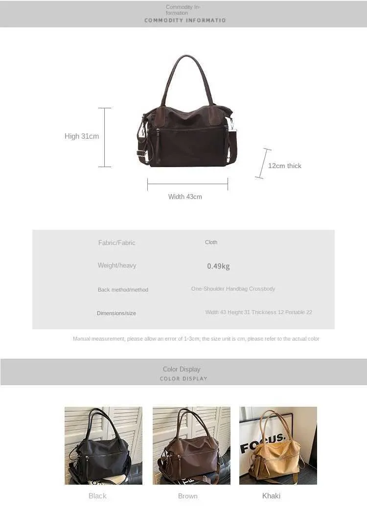 Sac à main en toile de nylon pour femmes, nouvelle tendance automne/hiver 2024, sac messager coréen décontracté de grande capacité, sac à main Y241011_voghion.com
