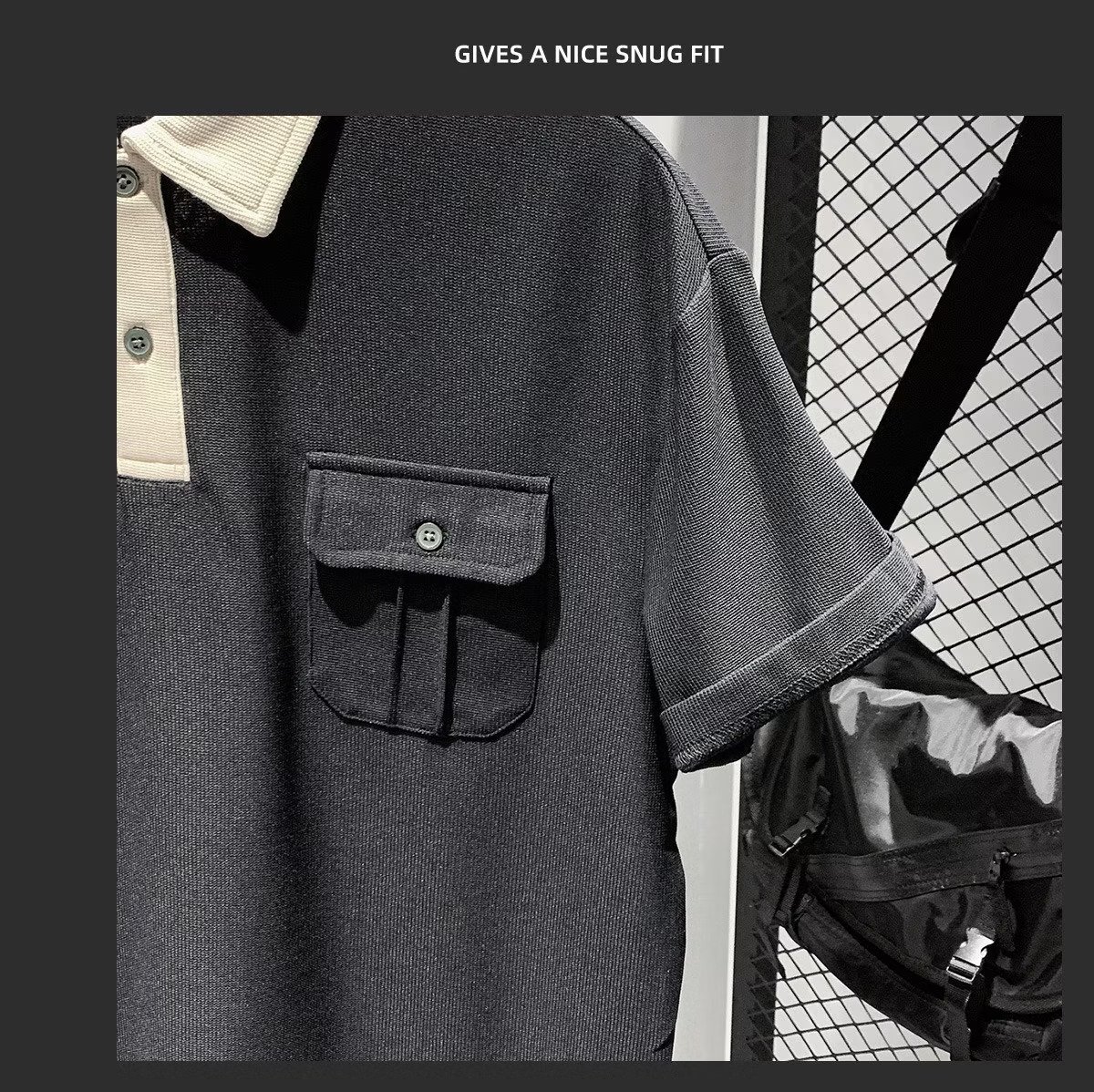 Herrenbekleidung Modisches Kontrastfarben-Nähte Taschen Poloshirt Kurzarm Herren Sommerstil All-Match Casual Jugend Tops Trend_voghion.com