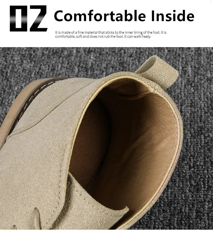 Chaussures en cuir suédé kaki de Style britannique bottines en dentelle confortables hommes Botas Para Hombre 250425_voghion.com