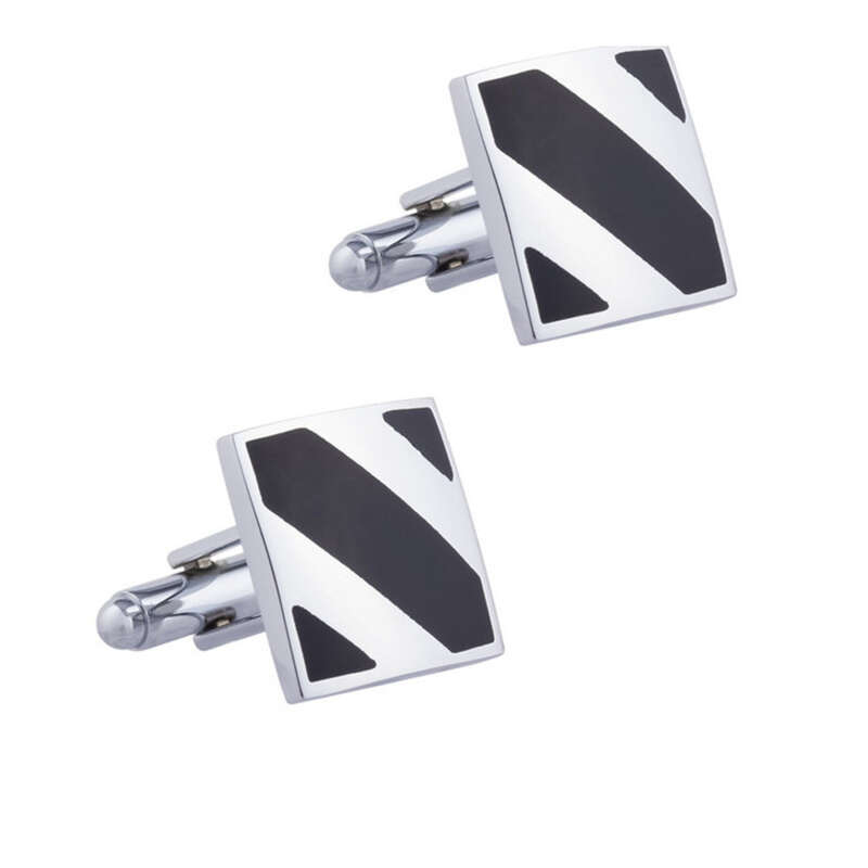 Gemelos de camisa francesa para hombre, de metal esmaltado con rayas negras cuadradas_voghion.com