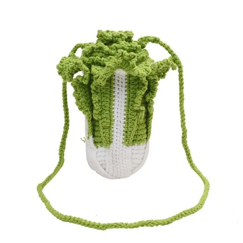 Grappige gebreide kool emmer handtas vrouwen lente zomer crossbody telefoon tas vrouwelijke meisjes casual kleine tas winkelen_voghion.com