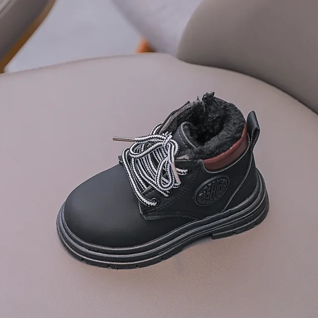 Winter for Kids Leather Fashion Warm Non-slip Boys Student Shoes Outdoor Short Boots_voghion.com