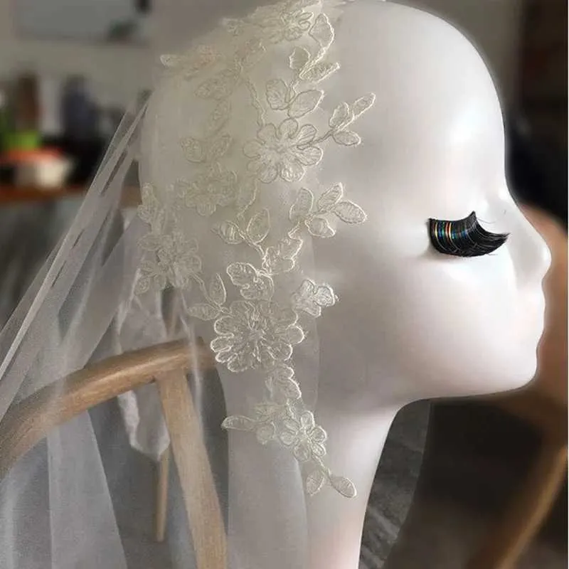 Gioielli per capelli Velo da sposa corto elegante a uno strato Bianco_voghion.com