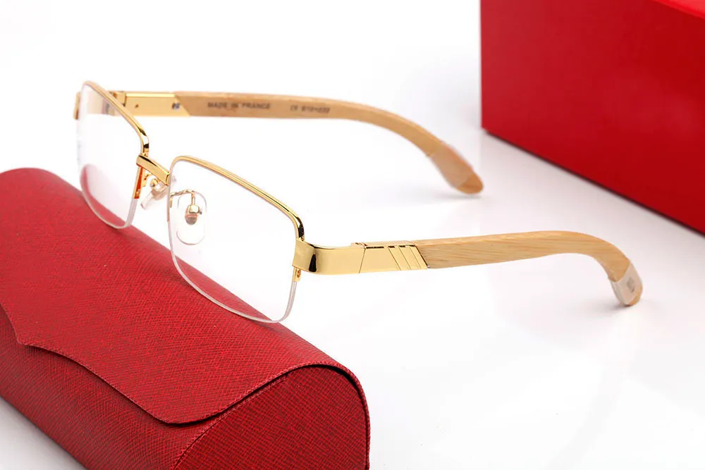 Lunettes de soleil carrées classiques pour hommes et femmes, montures optiques de marque, verres transparents, métal doré, design décoratif, pieds en bois_voghion.com