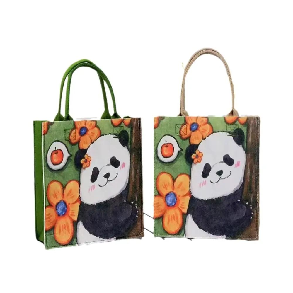 Borsa a tracolla in feltro spessa, da donna, multicolore, portatile, con stampa alla moda, a forma di panda, per gli spostamenti quotidiani_voghion.com