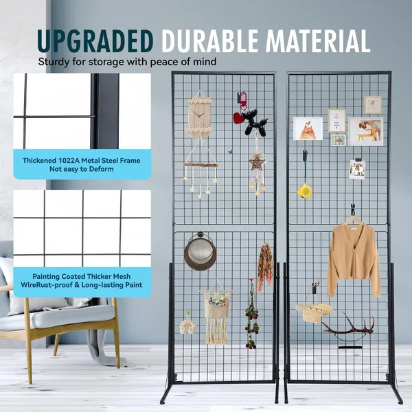 Panneaux muraux quadrillés 67 Dollar Grid, paquet de 2, tour d'affichage double face sur pied de 24 pouces avec base en T et crochets supplémentaires_voghion.com