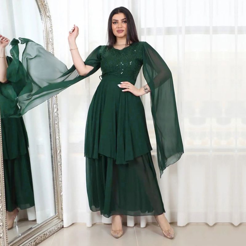 Women's Clothing autumn new Arabic sequin evening dress muslim with belt_voghion.com