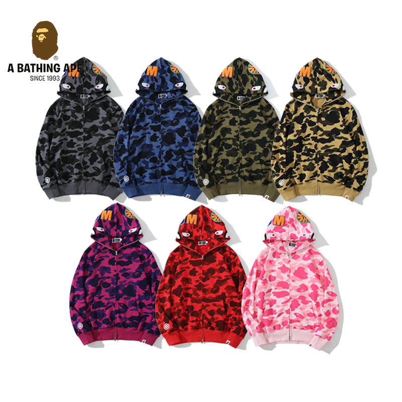 A BATHING APE ABC CAMO High Quality Pure Cotton Version SHARK FULL ZIP HOODIE MENS AND WOMEN