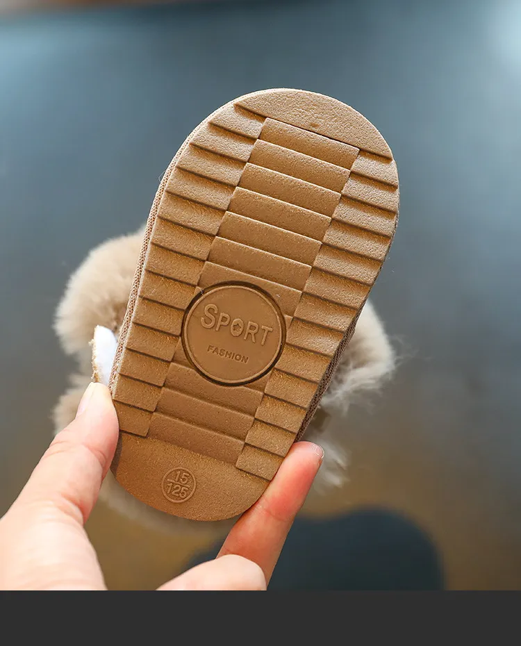 Scarpe invernali per bambini, solide, calde, in peluche, per neonati, da esterno, casual, da neve, morbide e antiscivolo, in pelliccia, in pelle scamosciata_voghion.com