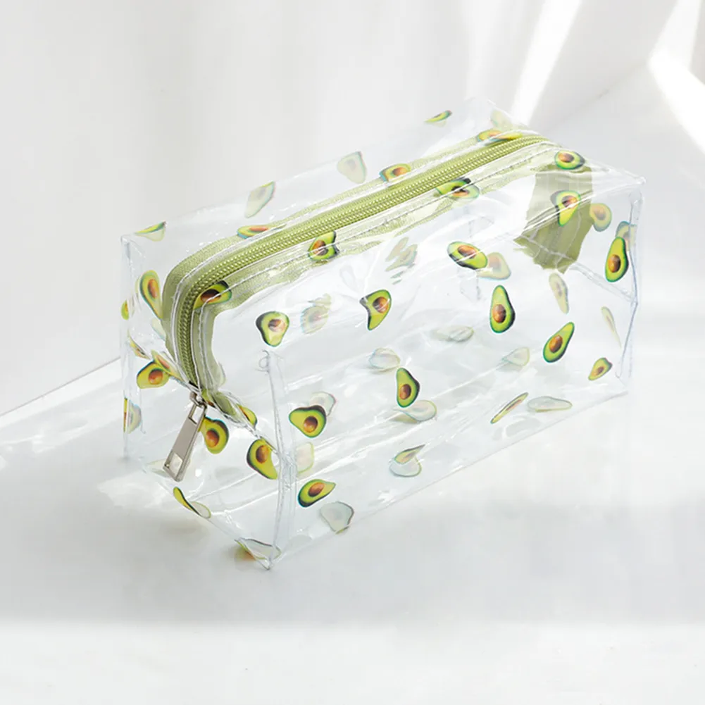 Borsa da toilette trasparente in PVC per cosmetici, frutta e avocado, piccola, impermeabile, multifunzione, per donne e ragazze, portapenne_voghion.com