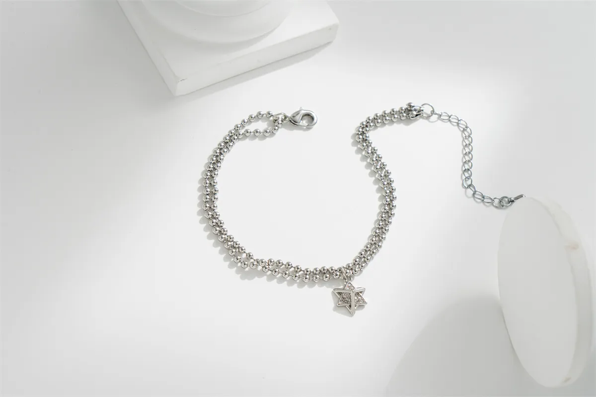Pulseras de eslabones, joyería de moda, regalos, bola de metal bicapa, pulsera colgante de estrella de seis puntas de alta calidad para mujeres, hombres, fiesta_voghion.com