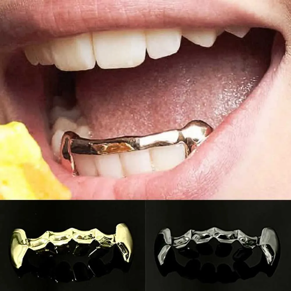YOUNGX Hip Hop glänzende Zahnkappen Fangzähne Gold Silber Schwarz Farbe Unterzähne Grillz Zahnspangen für Frauen Männer Schmuck Dental_voghion.com