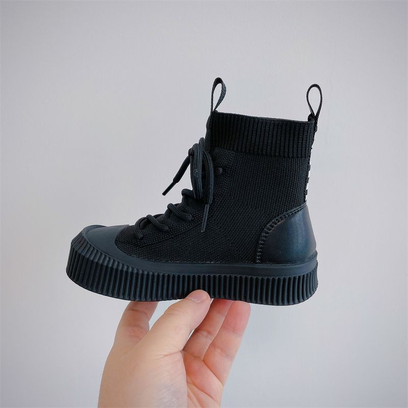 2024 Outono Meninos Moda Flyknit Casual Estilo Coreano Meninas Tendências Sapatos de Cano Alto_voghion.com
