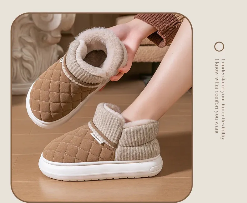 Scarpe invernali calde antiscivolo con suola spessa, con borsa in pile e pantofole in cotone per uso esterno 250724_voghion.com