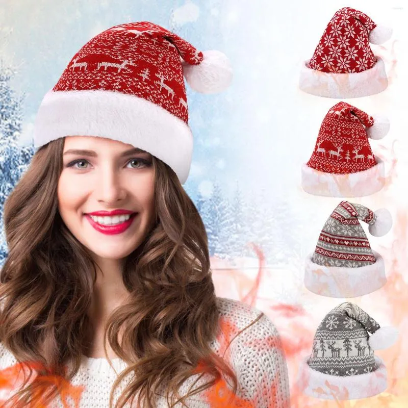Hats Scarves Sets Ball Caps Roll Up Hat Winter Christmas Wool Deer Snow Flannel Adult Knitted Baseball Cap Support_voghion.com