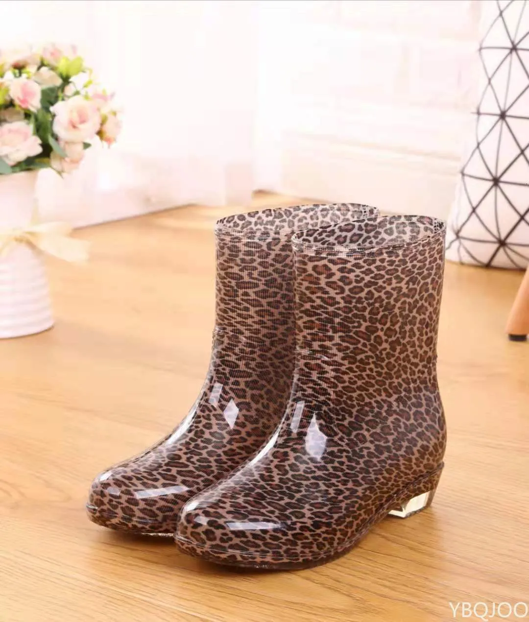 Printed for women work anti and non slip PVC waterproof shoes mid calf rain boots 241031_voghion.com