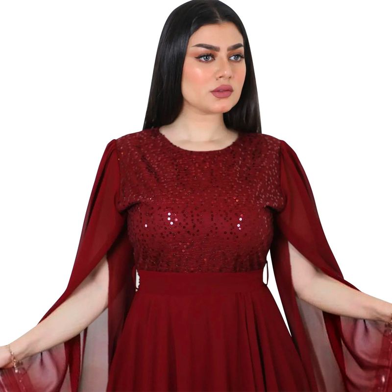 Women's Clothing autumn new Arabic sequin evening dress muslim with belt_voghion.com