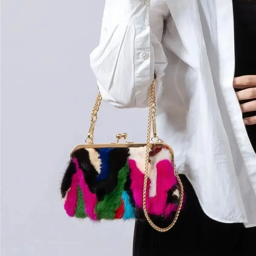 Natural real mink fur handbag women elegant mini 2024 winter furry for party wedding multicolor Crossbody bag 240919_voghion.com