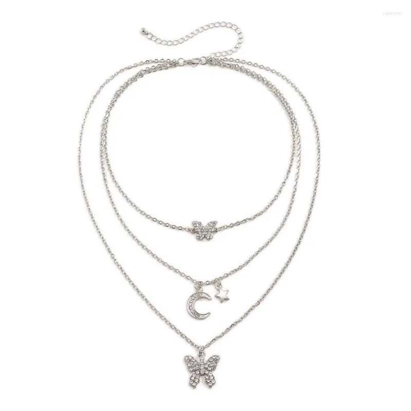 Colliers pendentifs mode bohème plaqué or argent couleur cristal papillon lune étoile collier pour femmes collier ras du cou multicouche_voghion.com