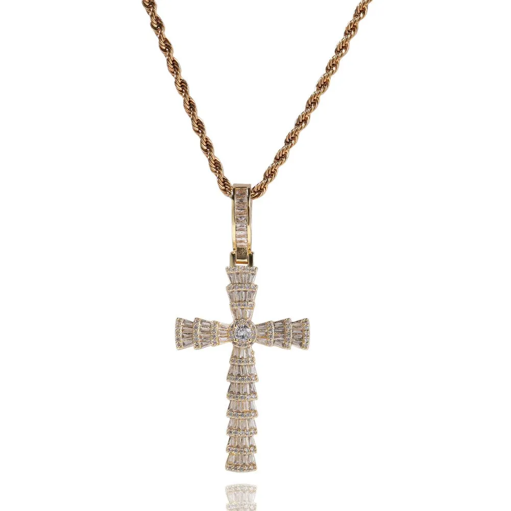 Cross Pendant Necklace For Men With 5a Zircon And Gold Plating_voghion.com