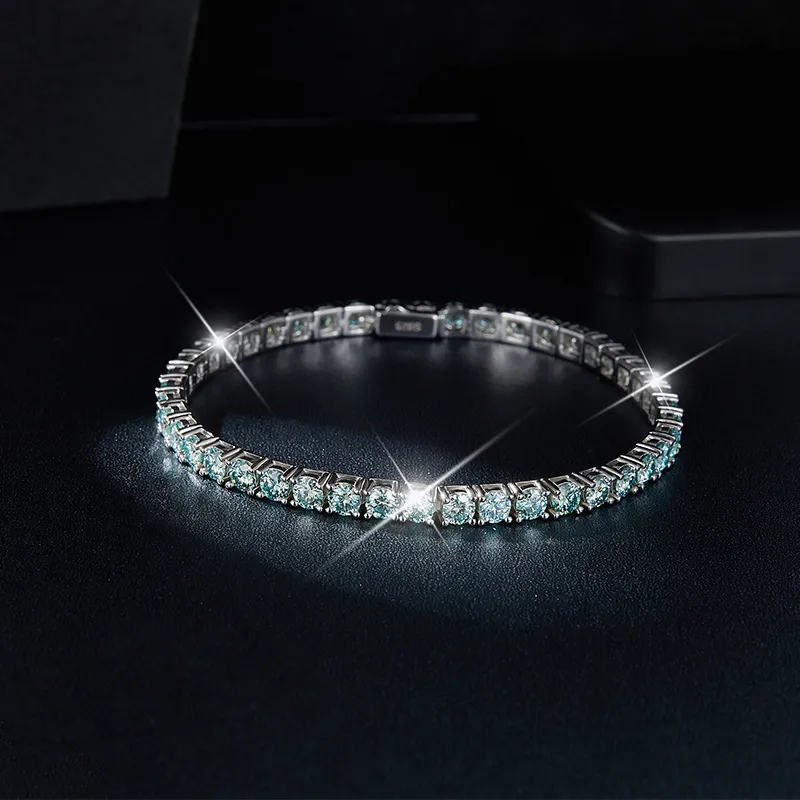 Bracciale Moissanite ghiacciato in argento sterling 4mm 5mm con catena da tennis blu-verde all'ingrosso_voghion.com