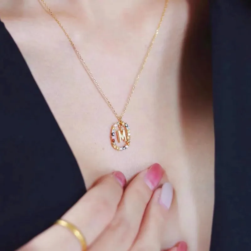 Halskette Mit Initialen-anhänger Strass Buchstabe Damen Schmuck_voghion.com