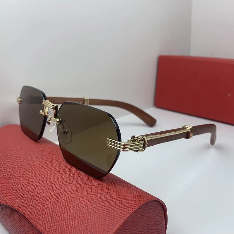 Designer Sunglasses For Men Rectangular Metal Rimless Gold Frame_voghion.com