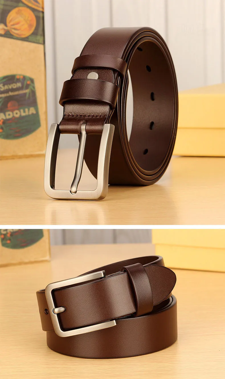 Gürtel für Herren, echtes Lederband, Dornschließe aus Legierung, lässiger Herrengürtel für Jeans, Kummerbund, Ceinture Homme 23063005542_voghion.com