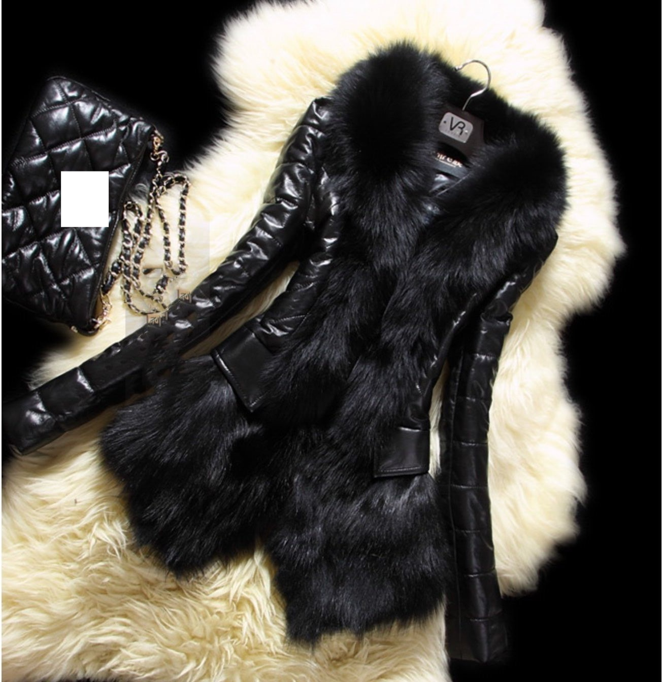 Vêtements pour femmes style chaud hiver nouvelle coupe ajustée col en fourrure de renard fourrure veste mince en cuir PU