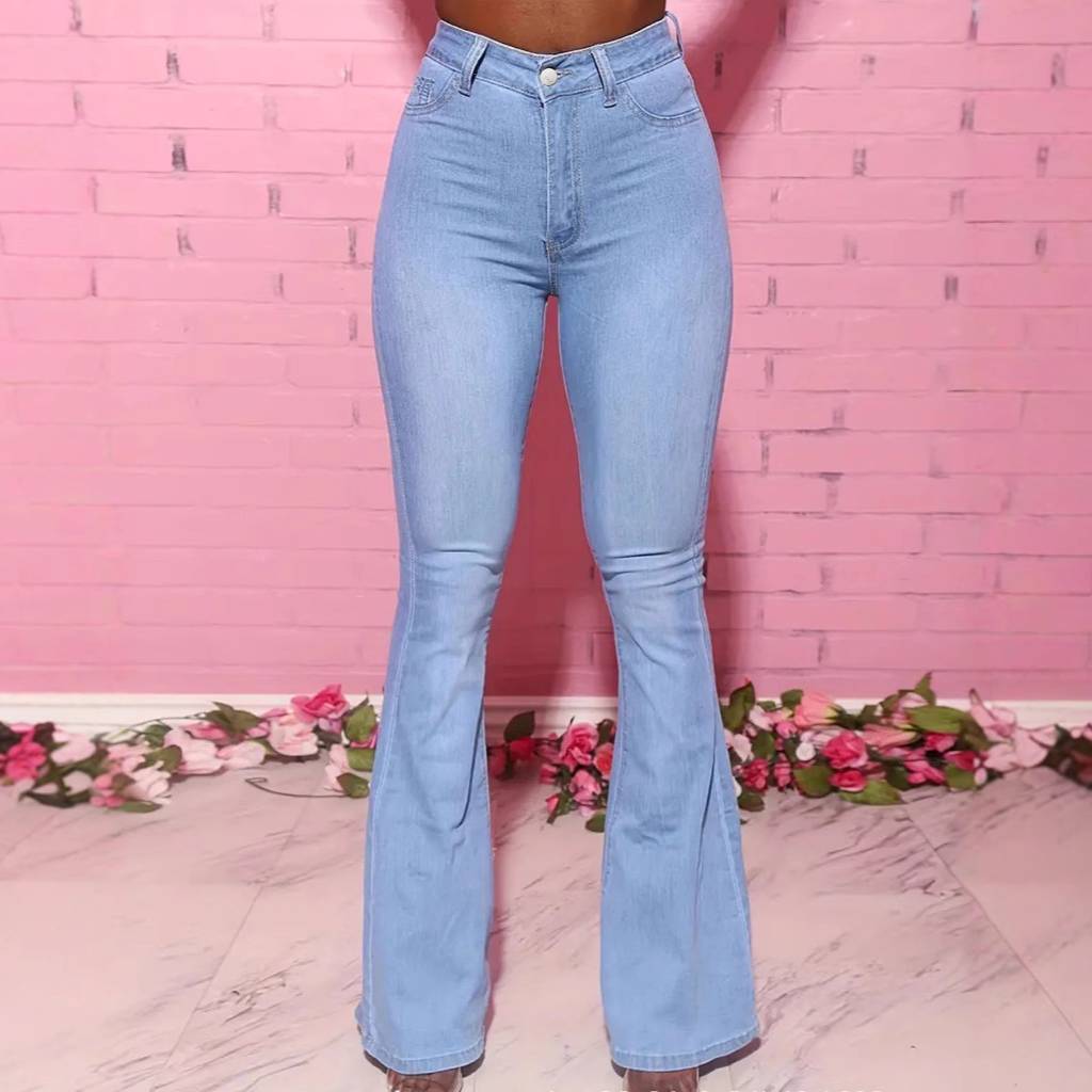 Women's Jeans Slim Fit High Waisted Stretch Flared Denim Trousers_voghion.com