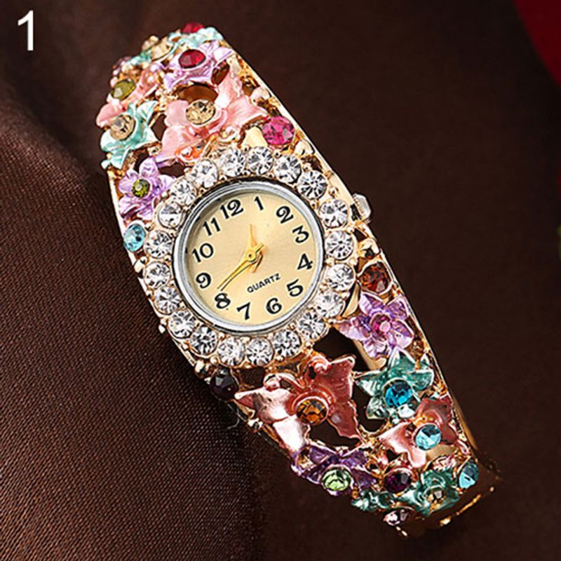 Yamaler Women \ 's Flower Butterfly Dress Watch Round Dial Strass Bracelet Montre-bracelet_voghion.com
