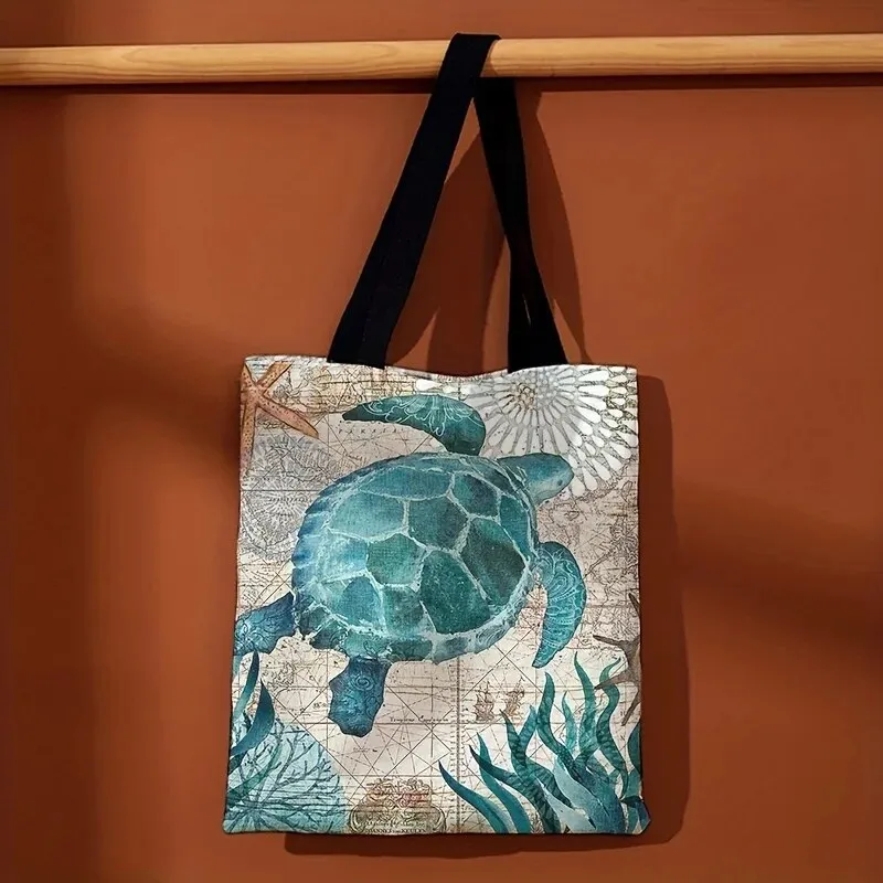 Turtle Print Shoulder Lightweight All-Match Storage Versatile Shopper Eco-Friendly Large Capacity Cloth Bag_voghion.com