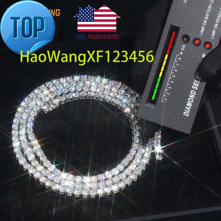 Cadena de tenis con racimo de diamantes y moissanita VVS de plata dorada, collar para hombres y mujeres de 3 mm, 4 mm y 5 mm_voghion.com